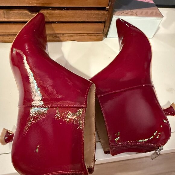 Women's Steve Madden Burgandy Kitten Heel Booties, Patent - Picture 3 of 6